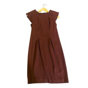 BLACK HALO Brown Pintucked Cap Sleeve Sheath Dress